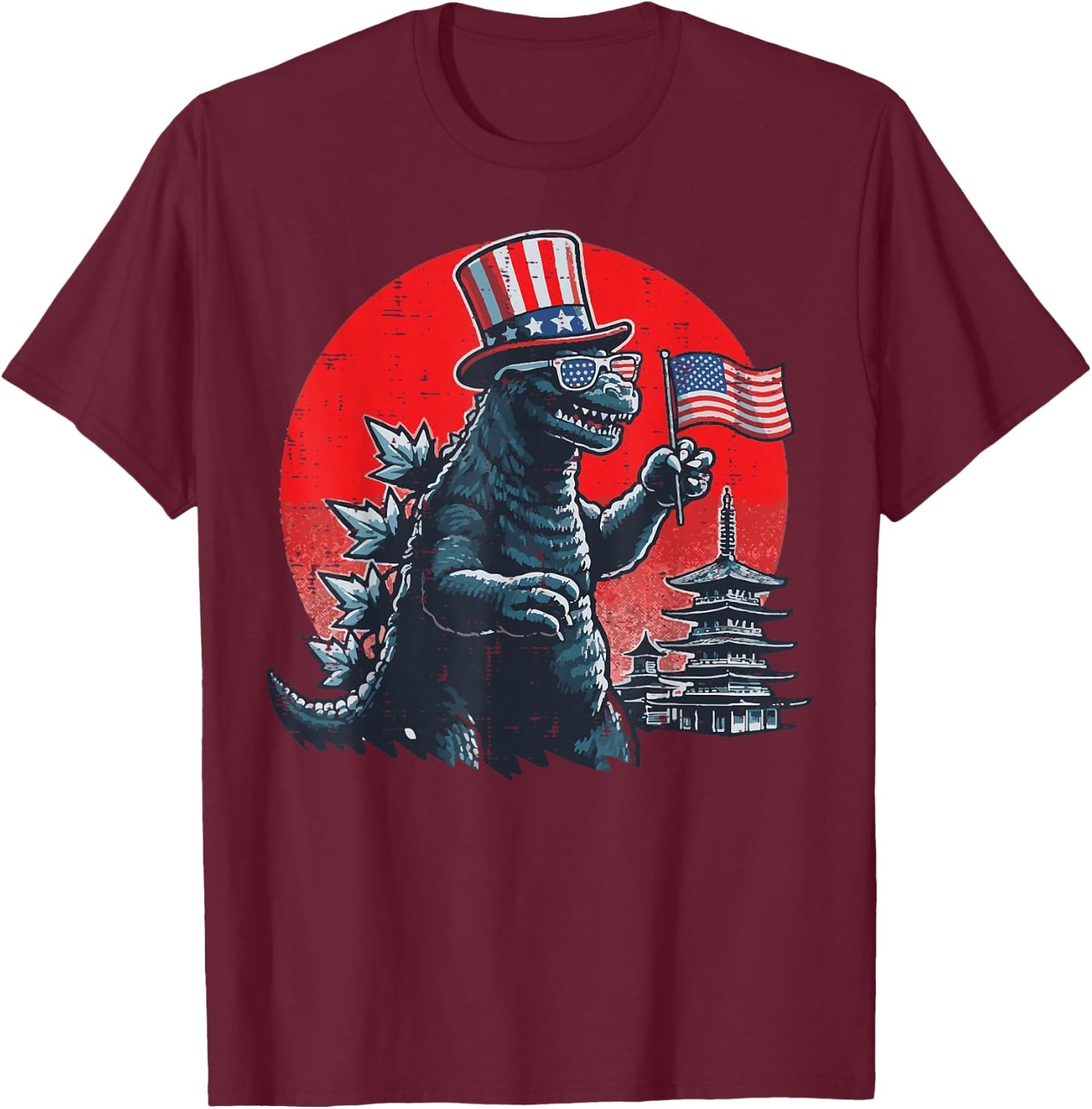 4th of July Giant Monster US Flag Kaiju Patriotic Men Women T-Shirt - T-Shirt | Maroon