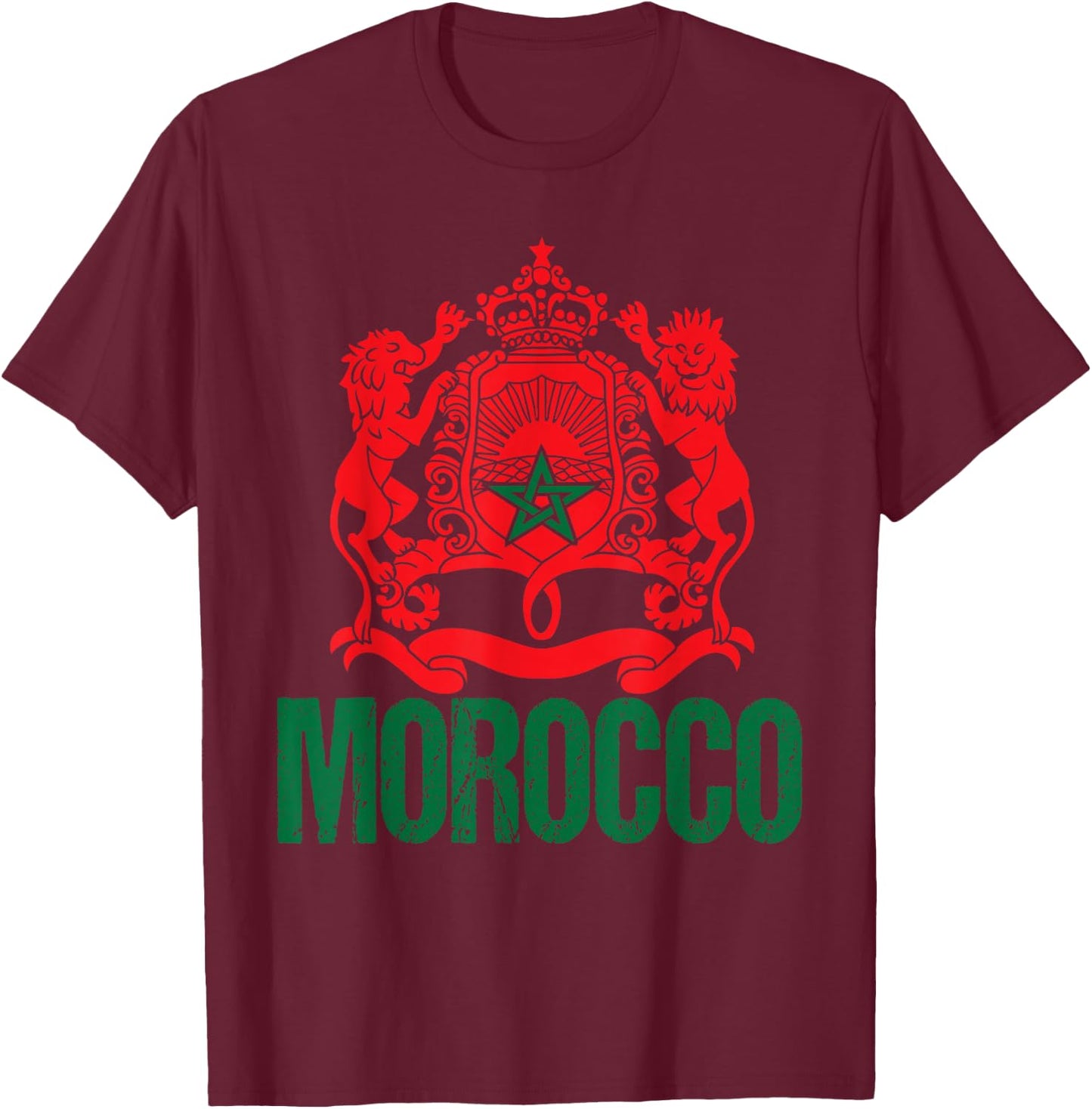 Morocco Football Soccer World 2026 Flag Design Outfit T-Shirt - T-Shirt | Maroon