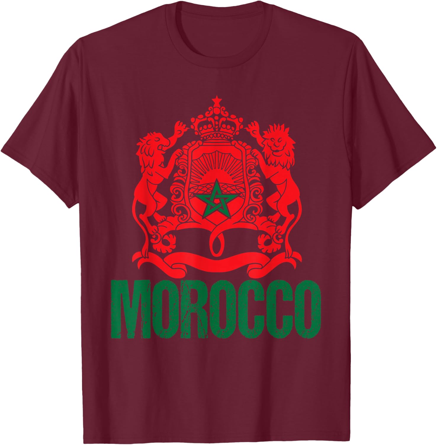 Morocco Football Soccer World 2026 Flag Design Outfit T-Shirt - T-Shirt | Maroon