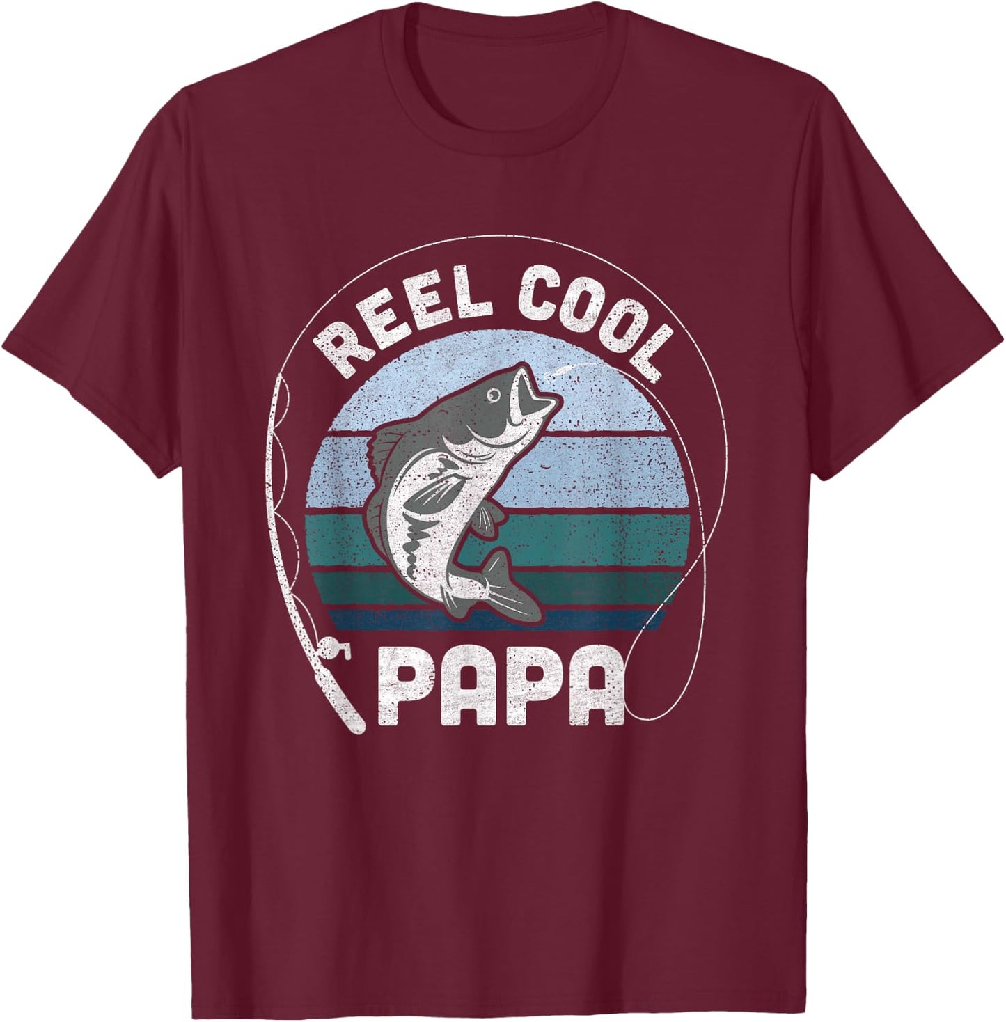 Funny Reel Cool Papa Fishing Fathers Day T-Shirt - T-Shirt | Maroon