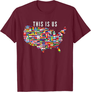 This Is US. Immigration International Flags T-Shirt - T-Shirt | Maroon