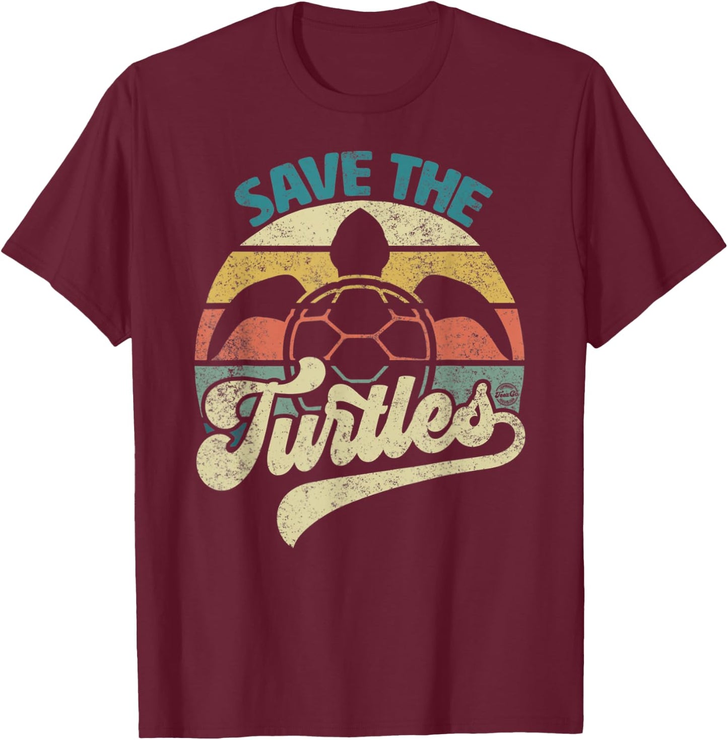 Save The Turtles Retro T-Shirt - T-Shirt | Maroon