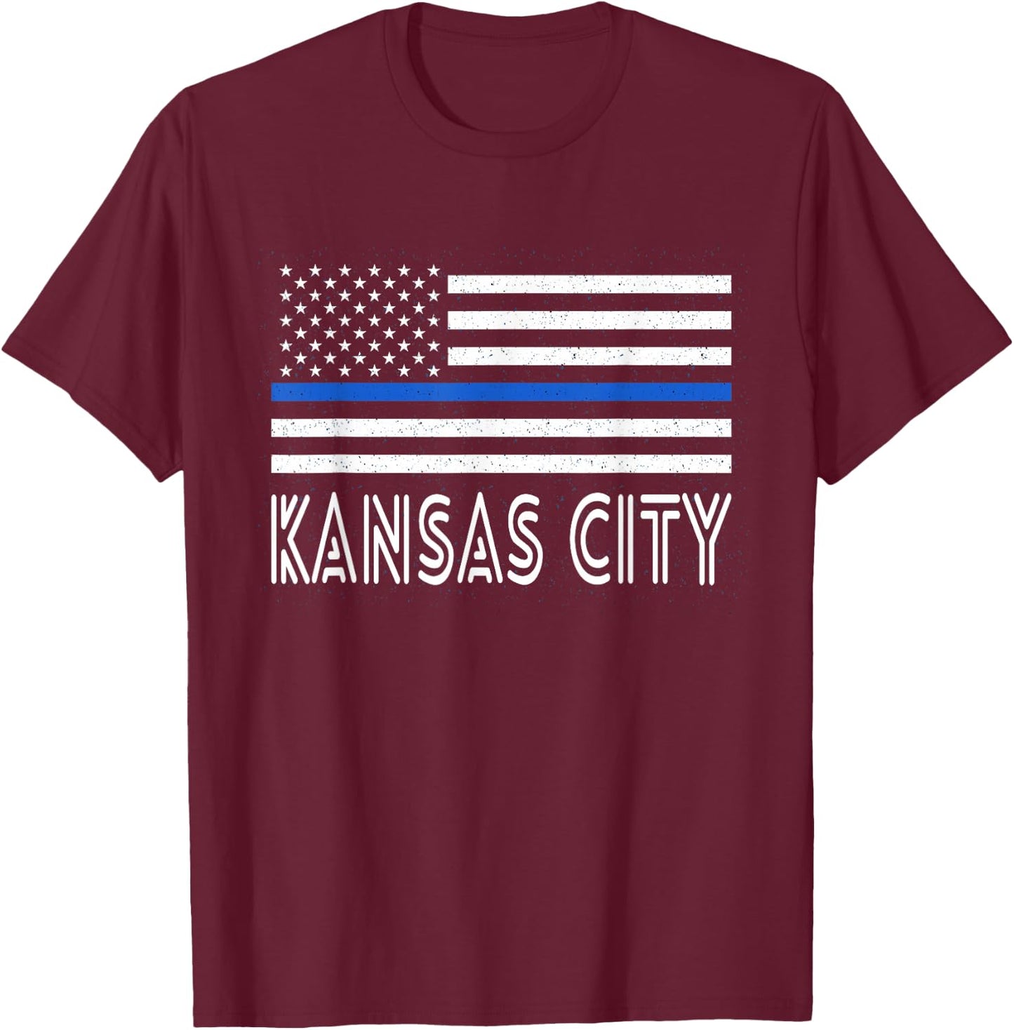 Thin Blue Line Heart Kansas City Police Officer T-Shirt - T-Shirt | Maroon