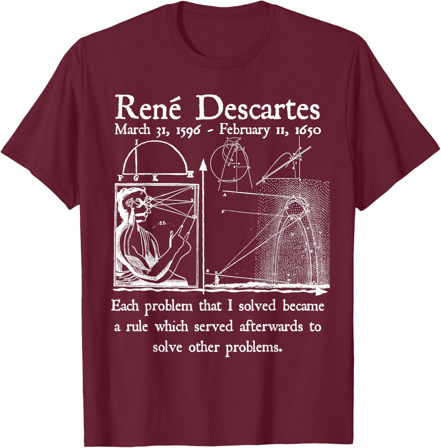 Nerdy Vintage Descartes Algebra Mathematician Math Teacher T-Shirt - T-Shirt | Maroon