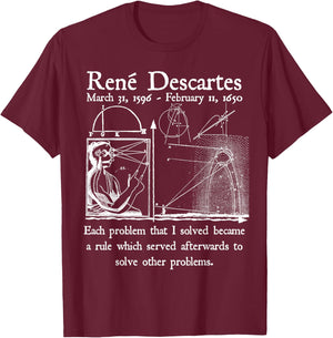 Nerdy Vintage Descartes Algebra Mathematician Math Teacher T-Shirt - T-Shirt | Maroon