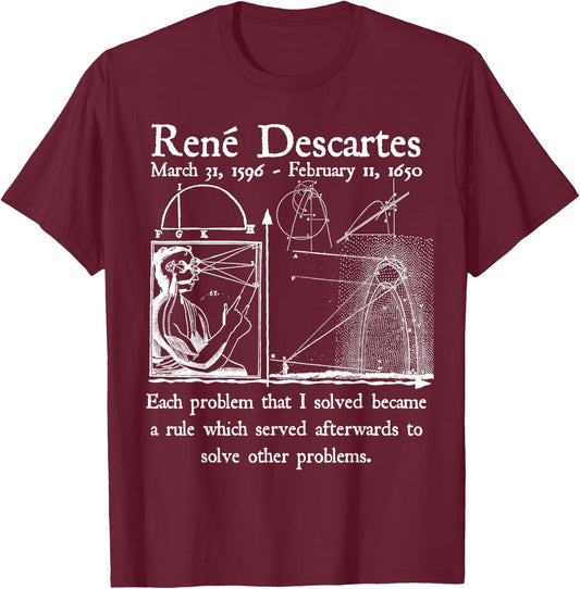 Nerdy Vintage Descartes Algebra Mathematician Math Teacher T-Shirt - T-Shirt | Maroon