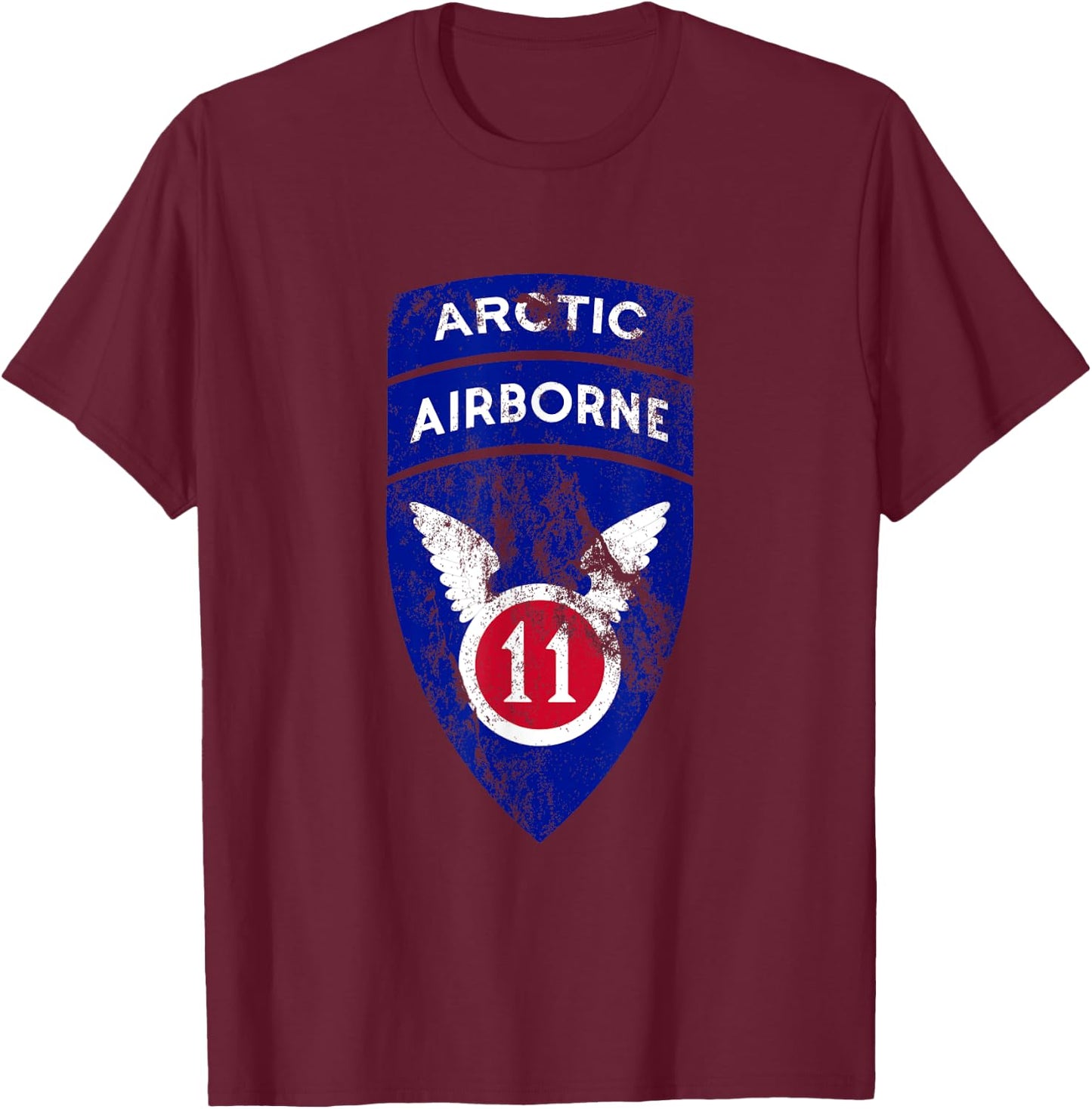 11th Airborne Division Patch - Arctic Angels - Vintage T-Shirt - T-Shirt | Maroon