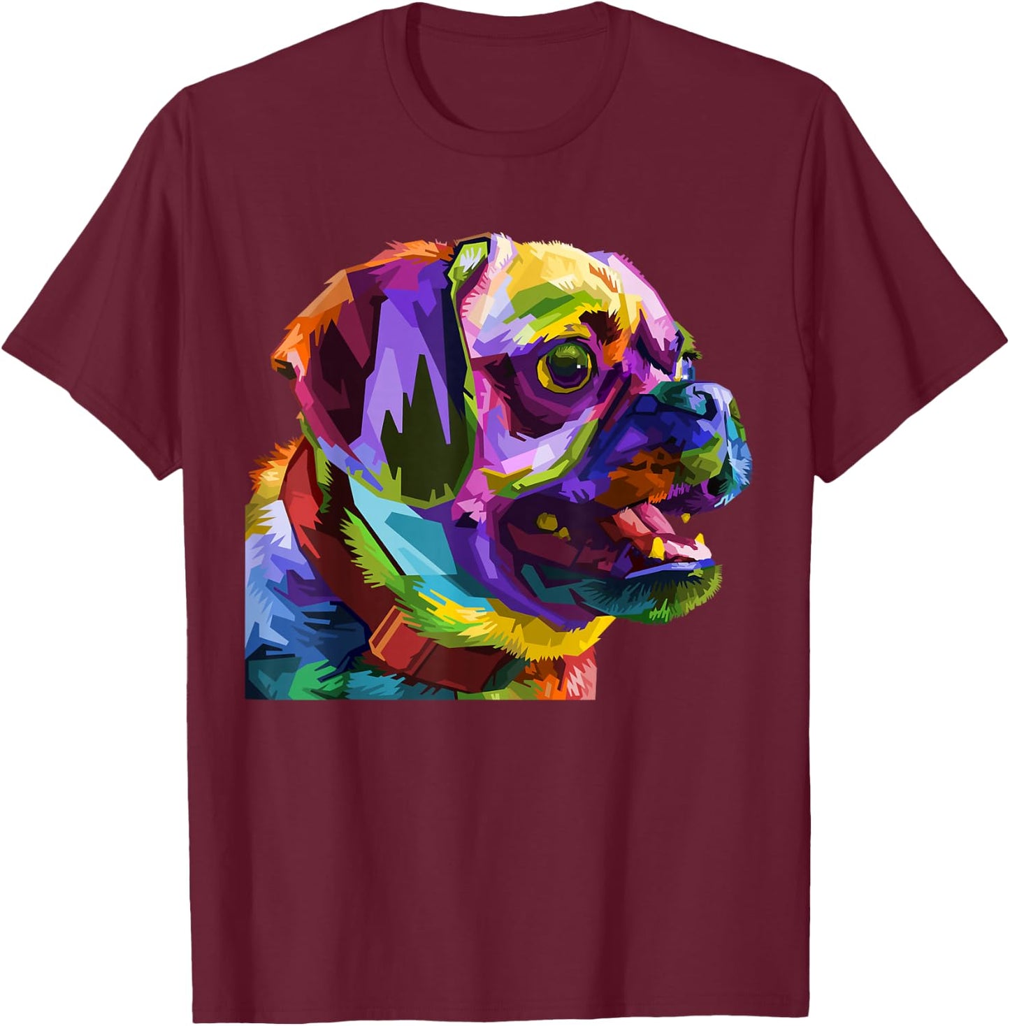 Pug Pop Art Colorful Portrait Carlino for Dog Lovers T-Shirt - T-Shirt | Maroon