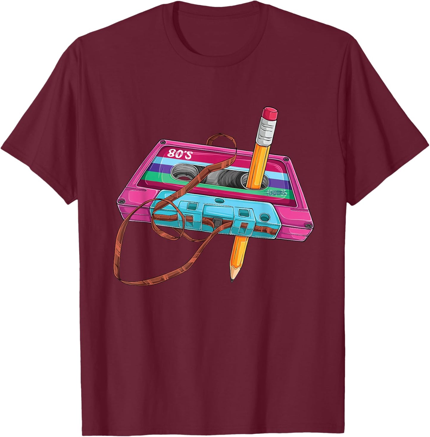 Vintage Cassette Tape Pencil 70's 80's 90's Music Mixtape T-Shirt - T-Shirt | Maroon