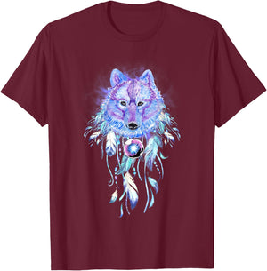 Wolf Dream Catcher T-Shirt - T-Shirt | Maroon
