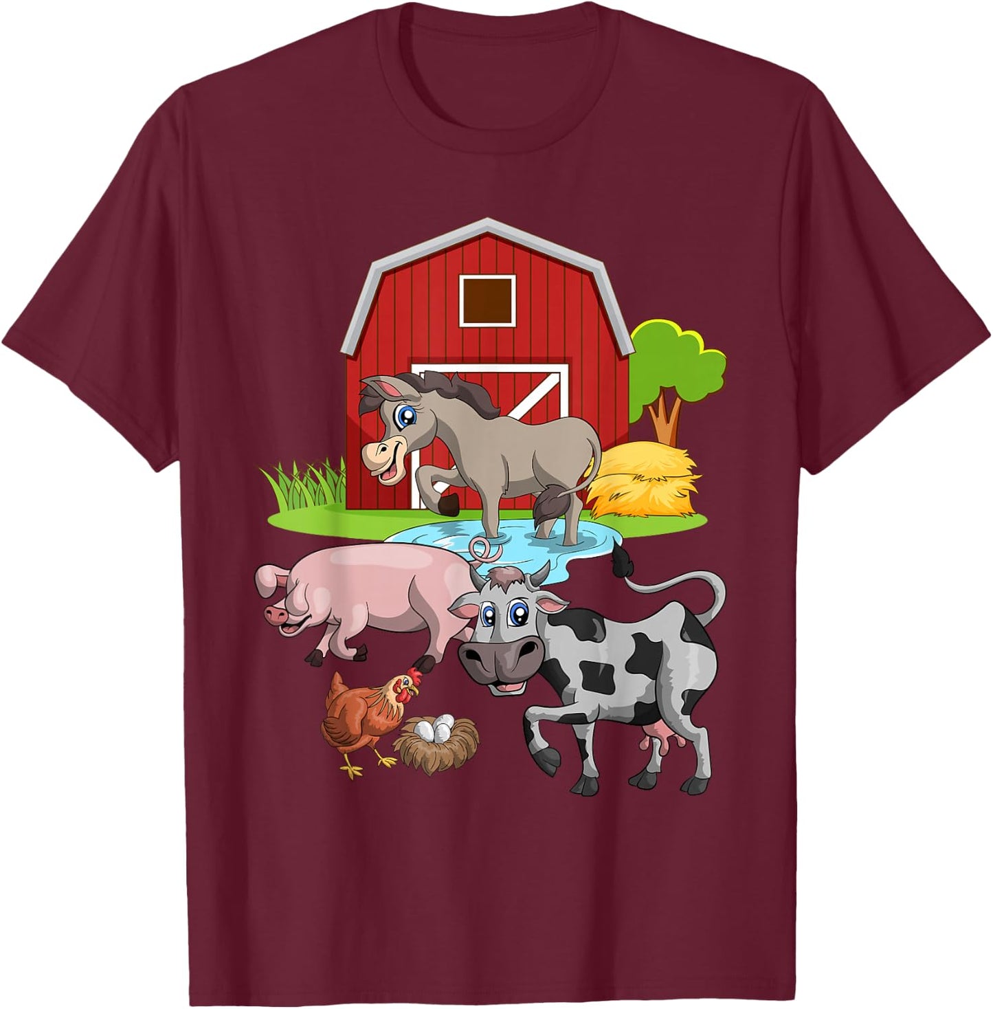 Donkey Pig Chicken Cow Agriculture Farm Animal T-Shirt - T-Shirt | Maroon