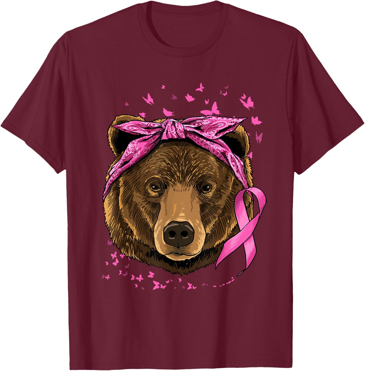 Pawsome Breast Cancer Awareness Women's Pink Animal Print - Small - Short Sleeve - Classic Fit - Cotton Blend - Imported T-Shirt - T-Shirt | Maroon