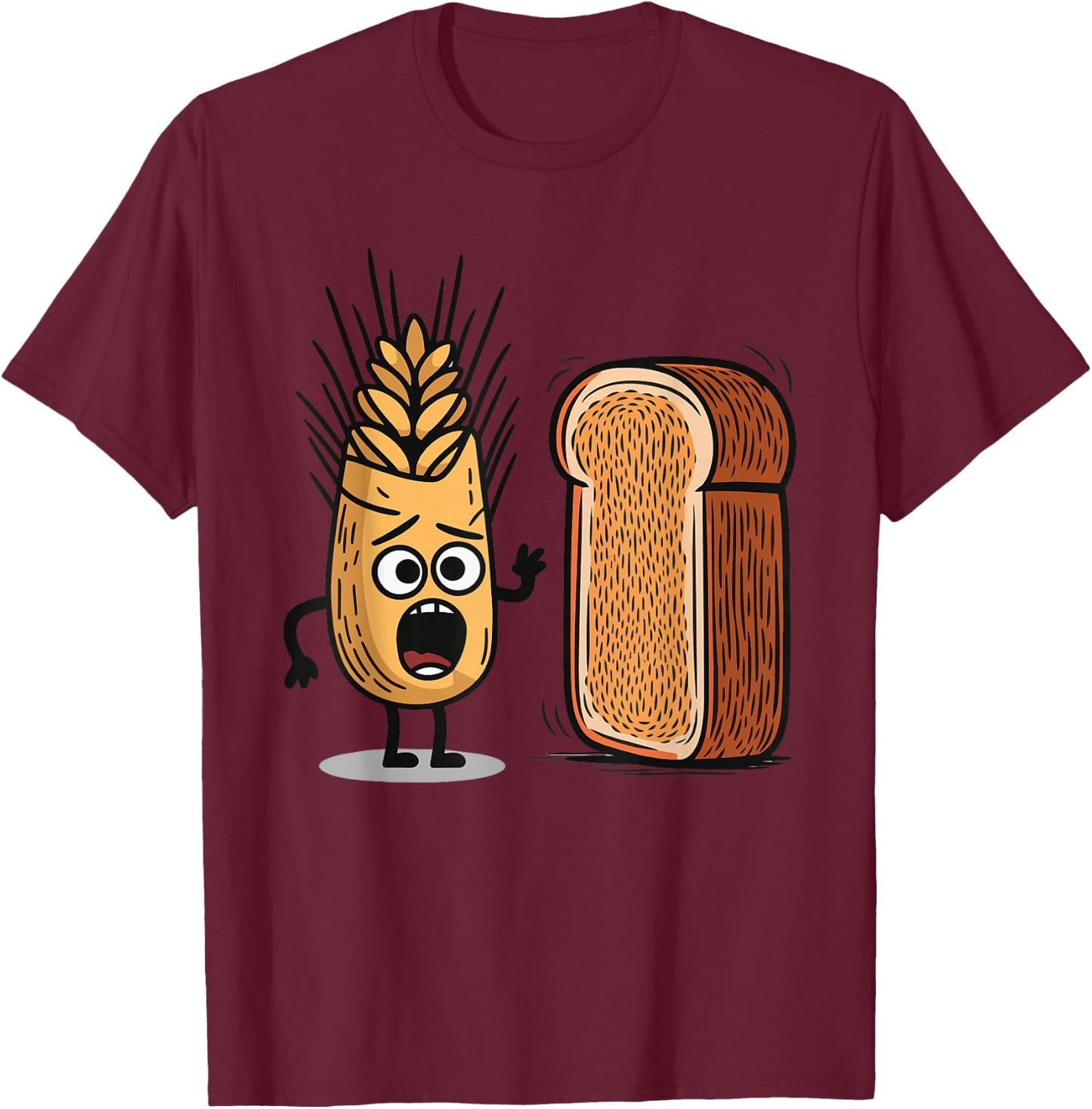 Surprised Wheat Looking At Bread T-Shirt - T-Shirt | Maroon