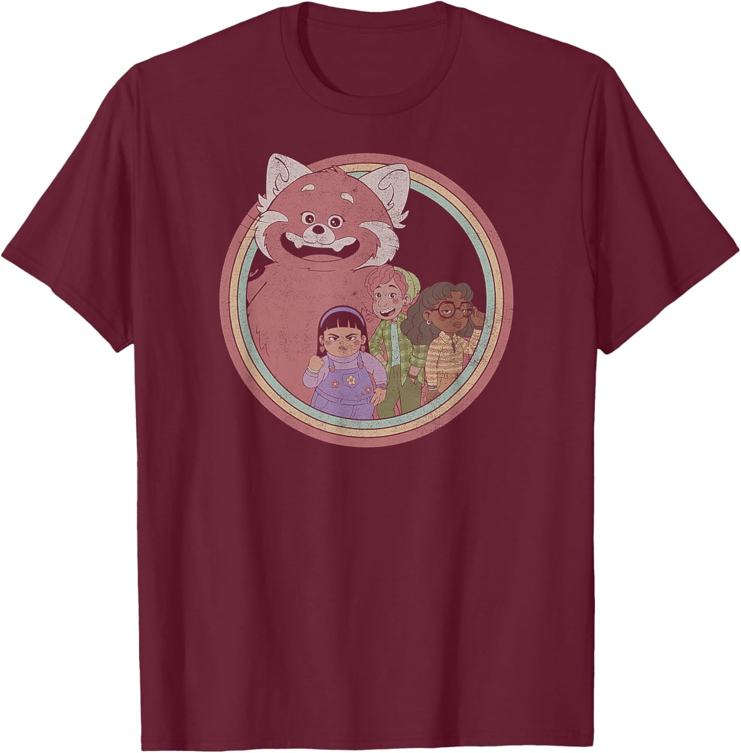 Disney Pixar Turning Red Retro Friend Circle T-Shirt - T-Shirt | Maroon