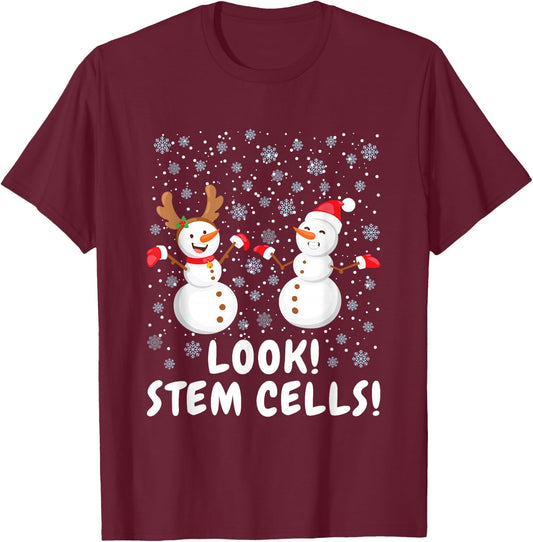 Funny Stem Cell Snowman Christmas Science Gift T-Shirt - T-Shirt | Maroon