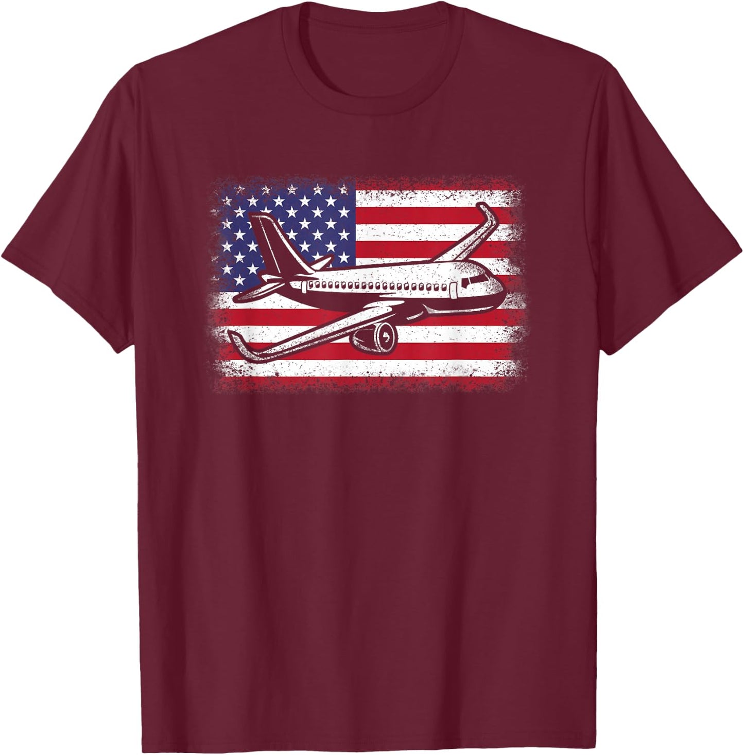 Airplane US Flag Pilot Aviation Men Women T-Shirt - T-Shirt | Maroon