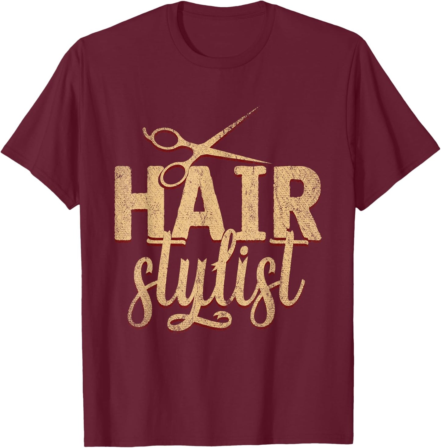 Hairdresser Salon Scissors Barber Gift Profession Hair Stylist T-Shirt - T-Shirt | Maroon