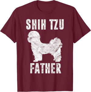 Vintage Shih Tzu Dad Gift Daddy Apparel Dog Father Pet Lover Women Kids T-Shirt - T-Shirt | Maroon