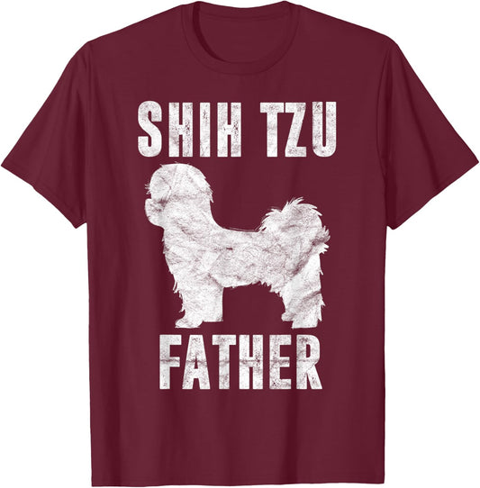 Vintage Shih Tzu Dad Gift Daddy Apparel Dog Father Pet Lover Women Kids T-Shirt - T-Shirt | Maroon