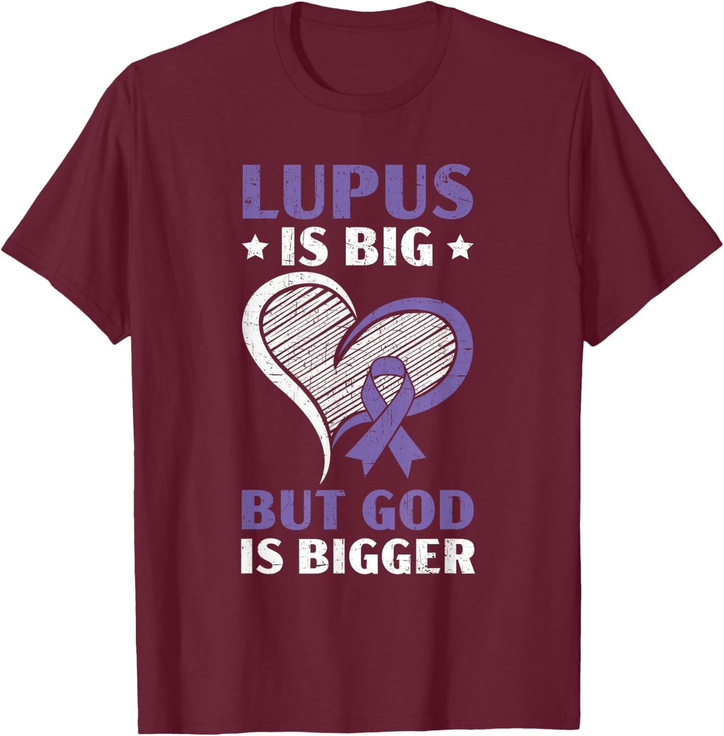 Lupus Awareness Purple Ribbon SLE Autoimmune Disease T-Shirt - T-Shirt | Maroon
