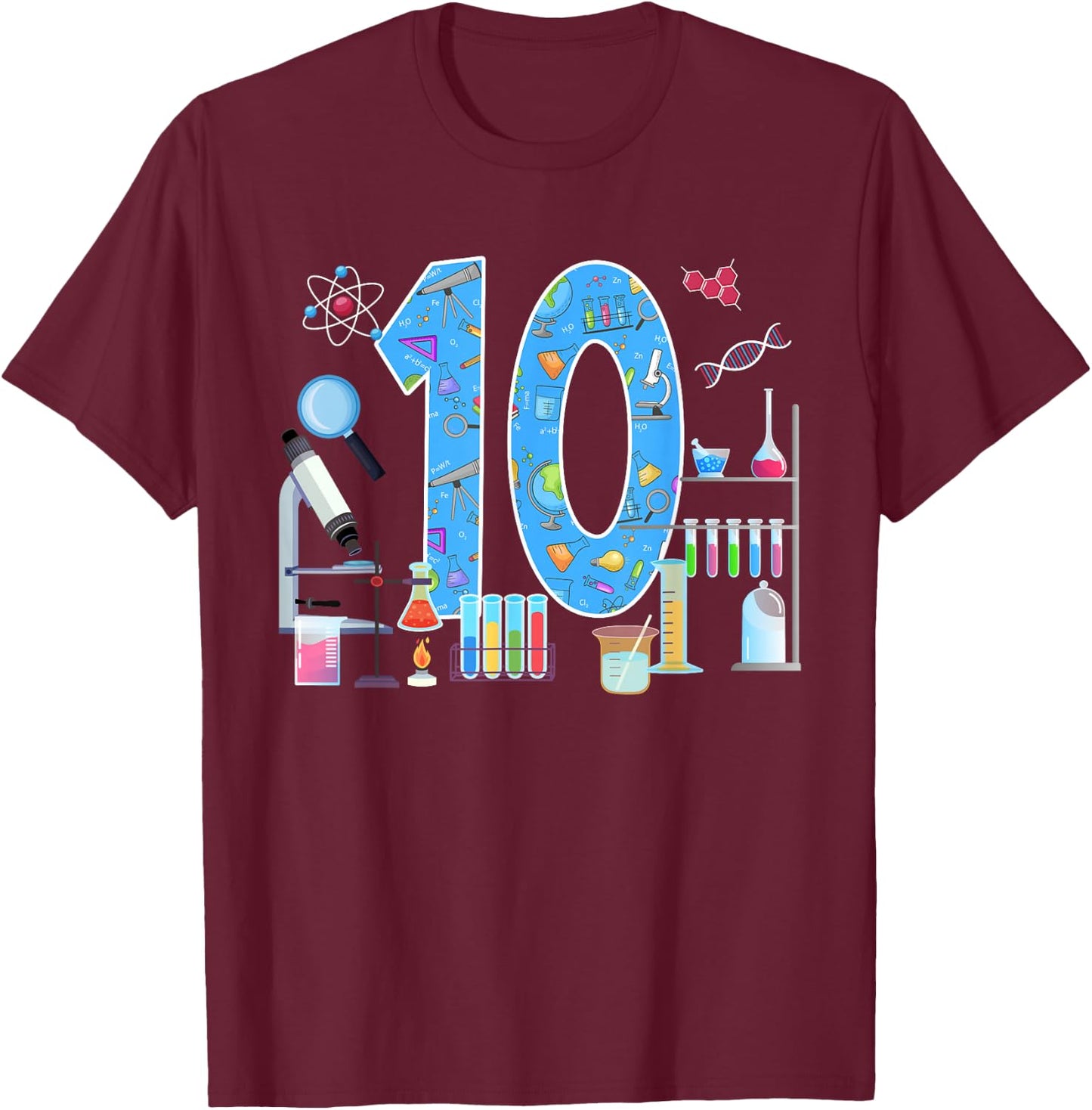 10th Birthday Science Theme 10 Year Old Birthday Scientist T-Shirt - T-Shirt | Maroon