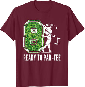 8th Birthday Golfer Boy Eight Year Old Golf Player T-Shirt - T-Shirt | Maroon
