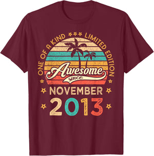 Awesome Since November 2013 Limited Edition Vintage Birthday T-Shirt - T-Shirt | Maroon