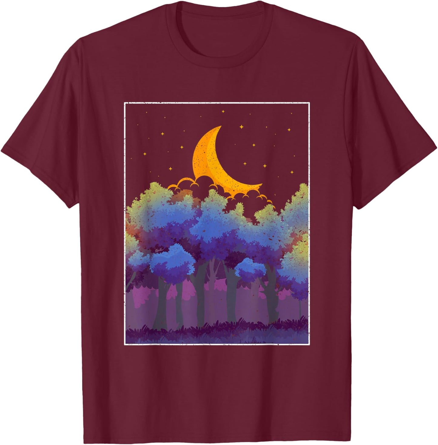 Crescent Moon Forest Trees Outdoor Moonlight Nature T-Shirt - T-Shirt | Maroon