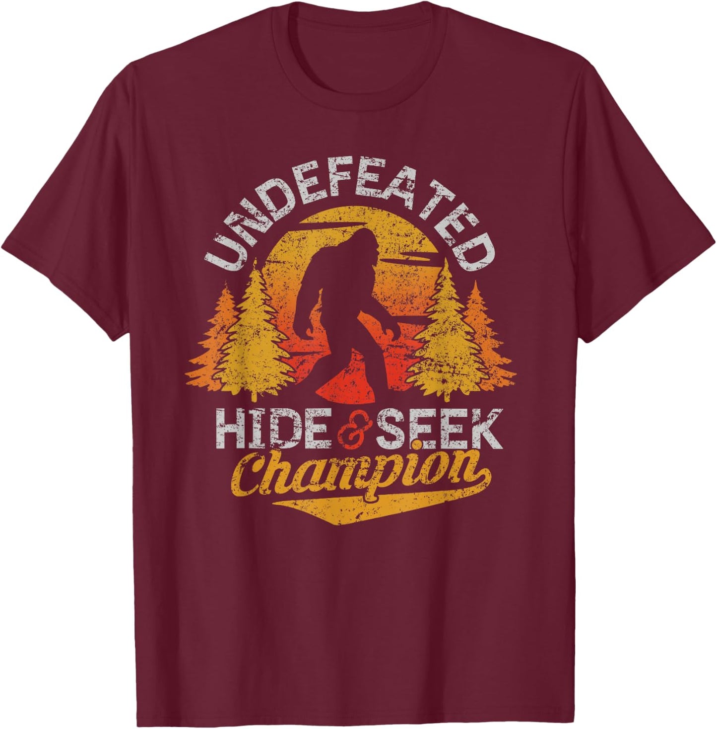 Bigfoot Hide and Seek Champion Shirt Sasquatch Men Kids T-Shirt - T-Shirt | Maroon
