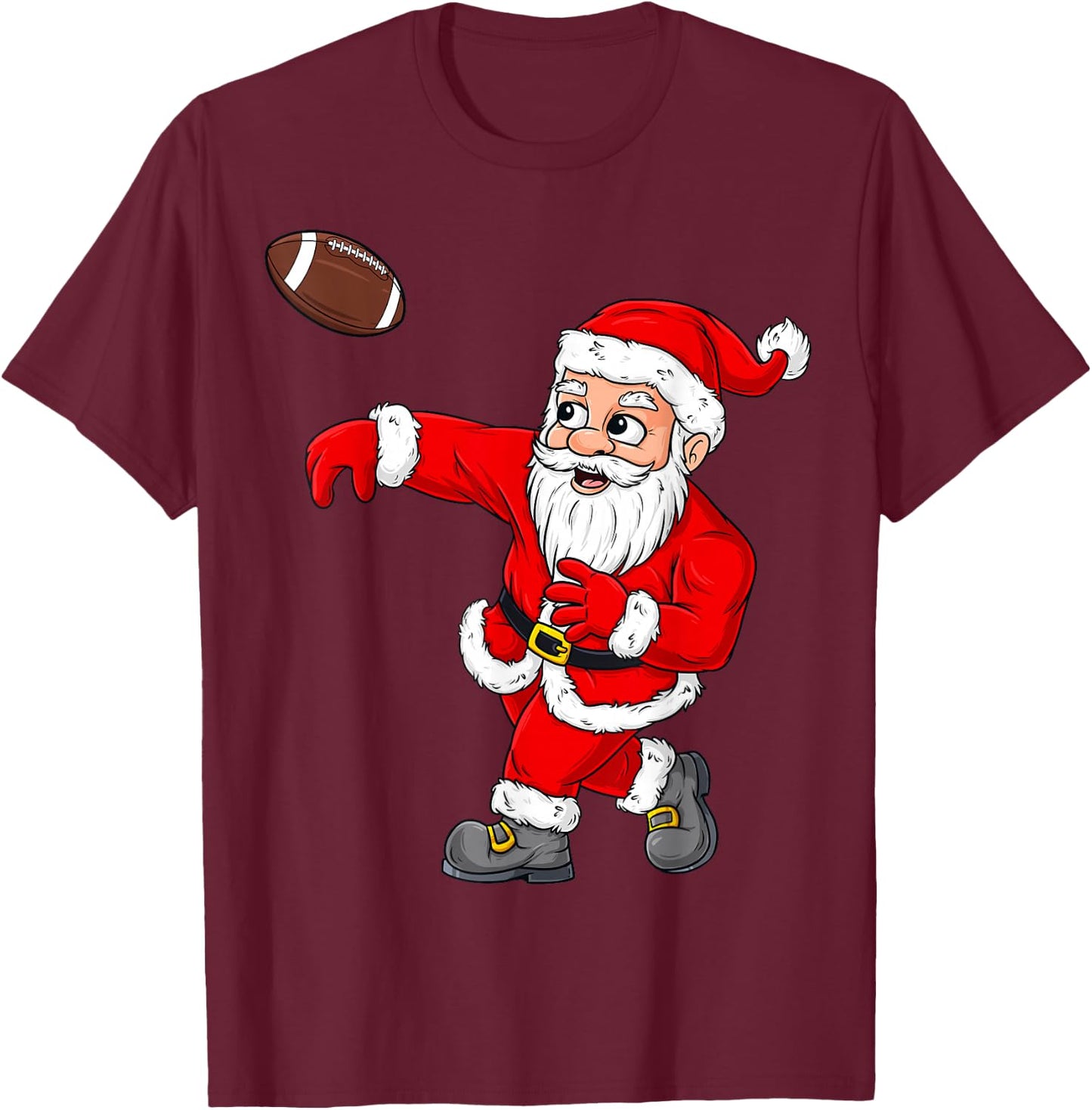 Christmas Santa Claus Football Quarterback Boys Kids Xmas T-Shirt - T-Shirt | Maroon