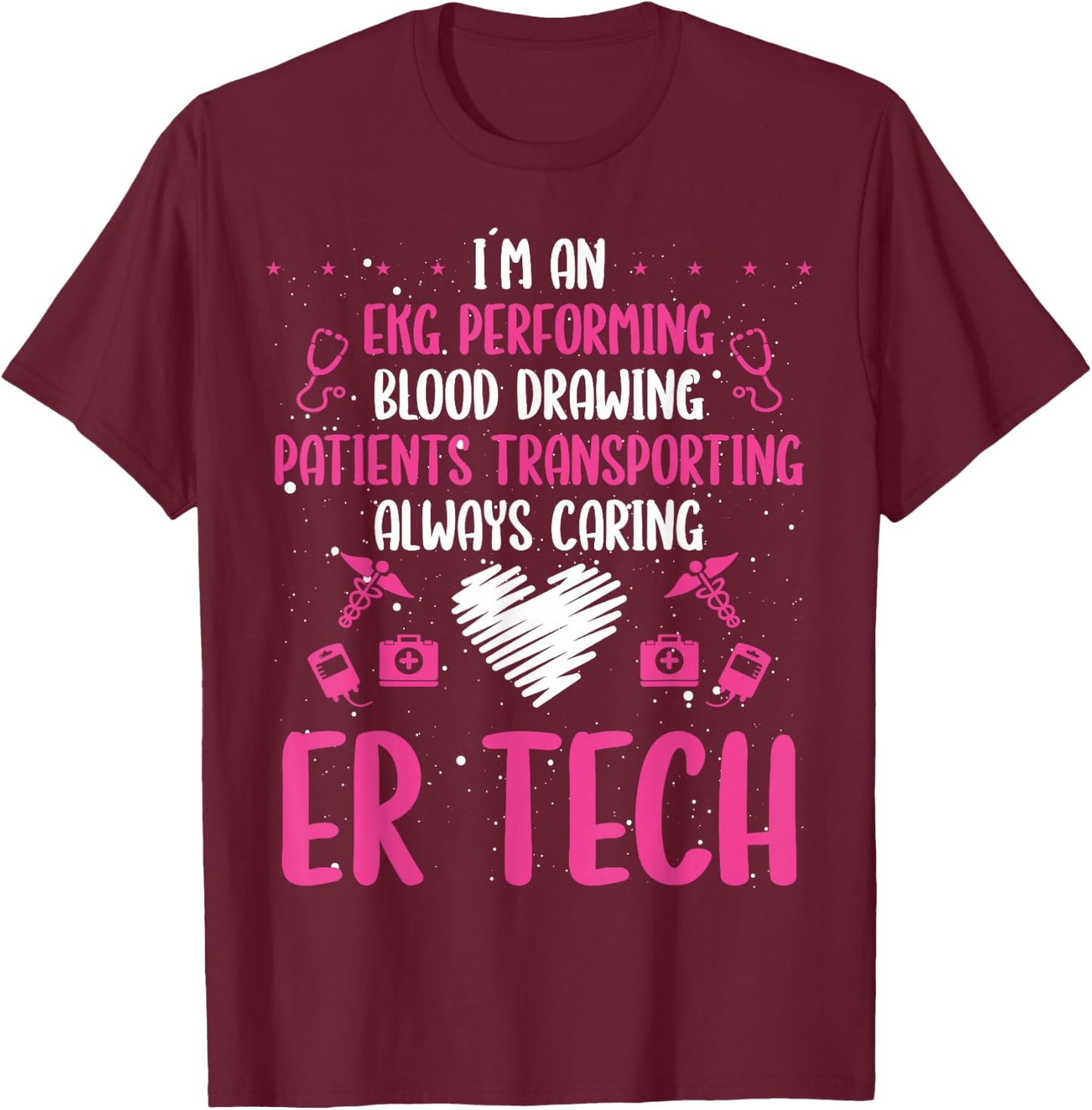 ER Tech Badge Buddy Emergency Room Technician Essentials T-Shirt - T-Shirt | Maroon