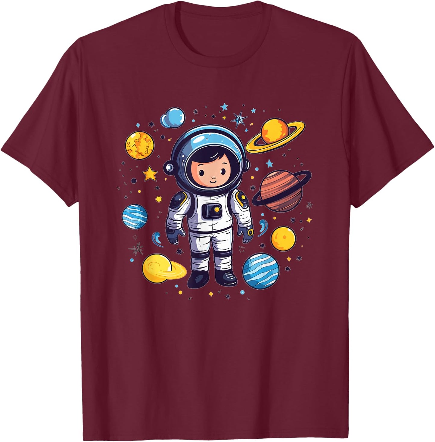 Cute Astronaut With Planets I Kids Astronaut T-Shirt - T-Shirt | Maroon