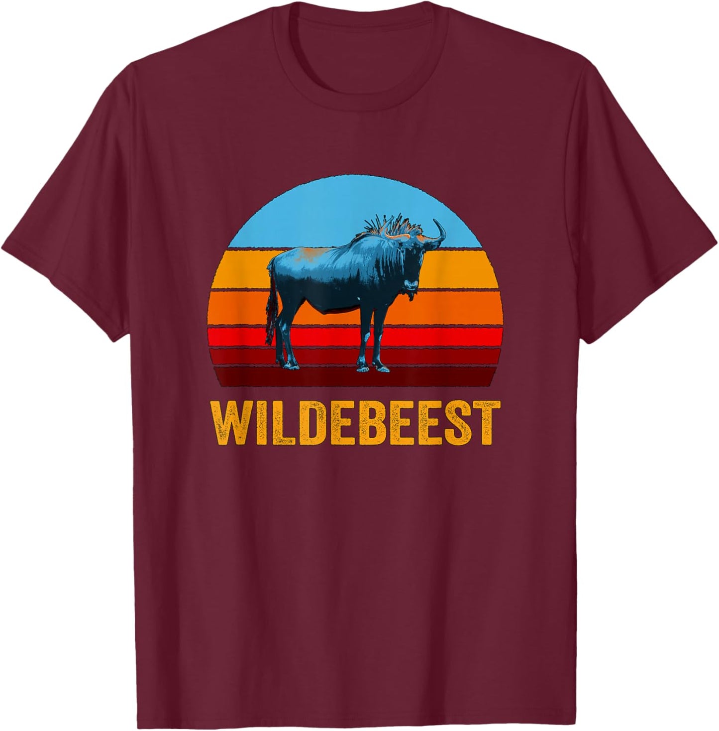 Retro Vintage Style Sunset Wildebeest T-Shirt - T-Shirt | Maroon