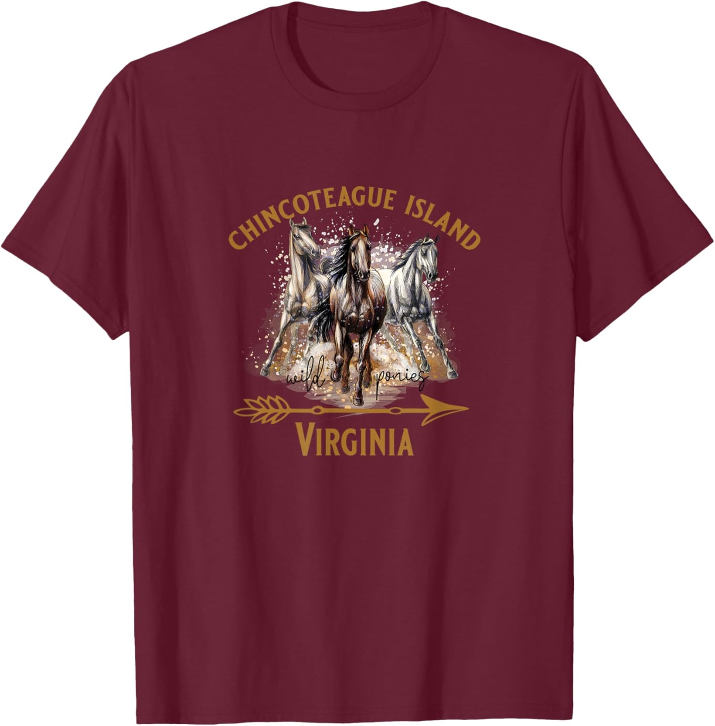 Chincoteague Island Virginia USA Wild Ponies Horses Souvenir T-Shirt - T-Shirt | Maroon