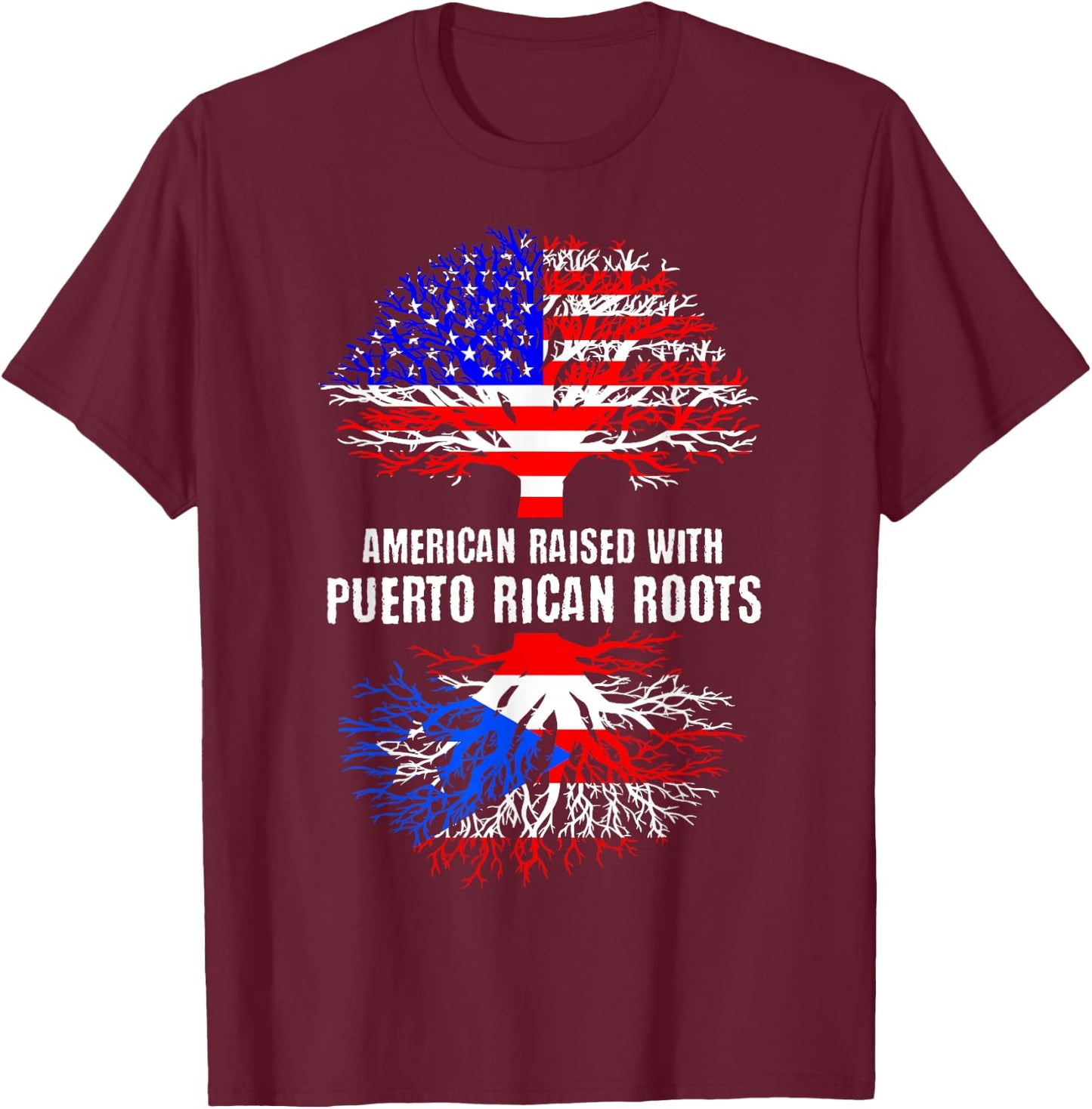 American Raised with Puerto Rican Roots USA Flag Puerto Rico Small T-Shirt - T-Shirt | Maroon