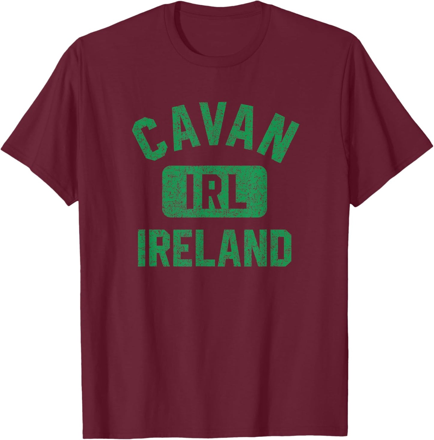 Cavan Ireland IRL Gym Style Distressed Green Print T-Shirt - T-Shirt | Maroon