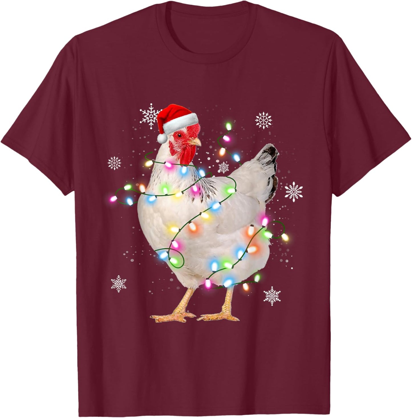 Santa Chicken Christmas Lights Farmer Xmas Chicken Lover T-Shirt - T-Shirt | Maroon
