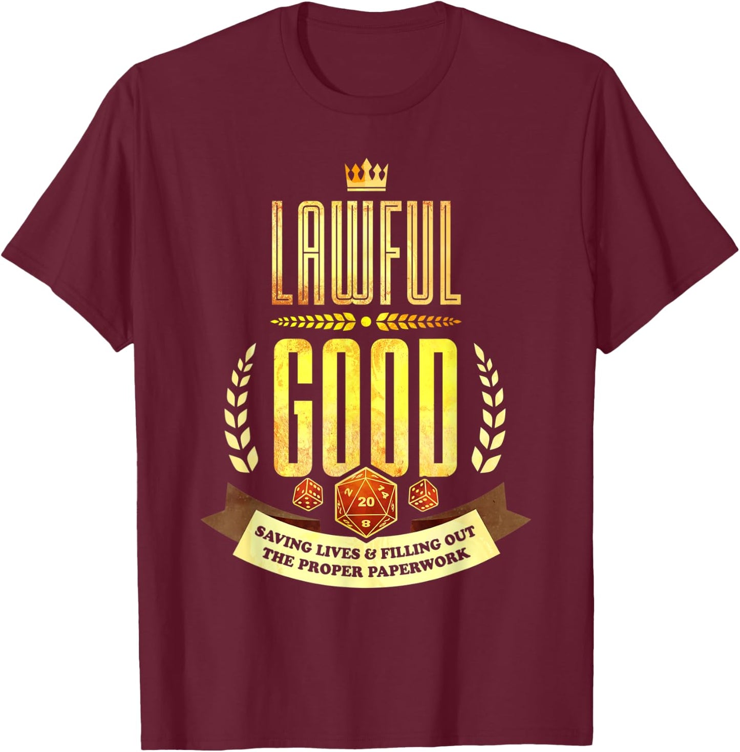 Lawful Good D20 Dice RPG Alignment T-Shirt - T-Shirt | Maroon