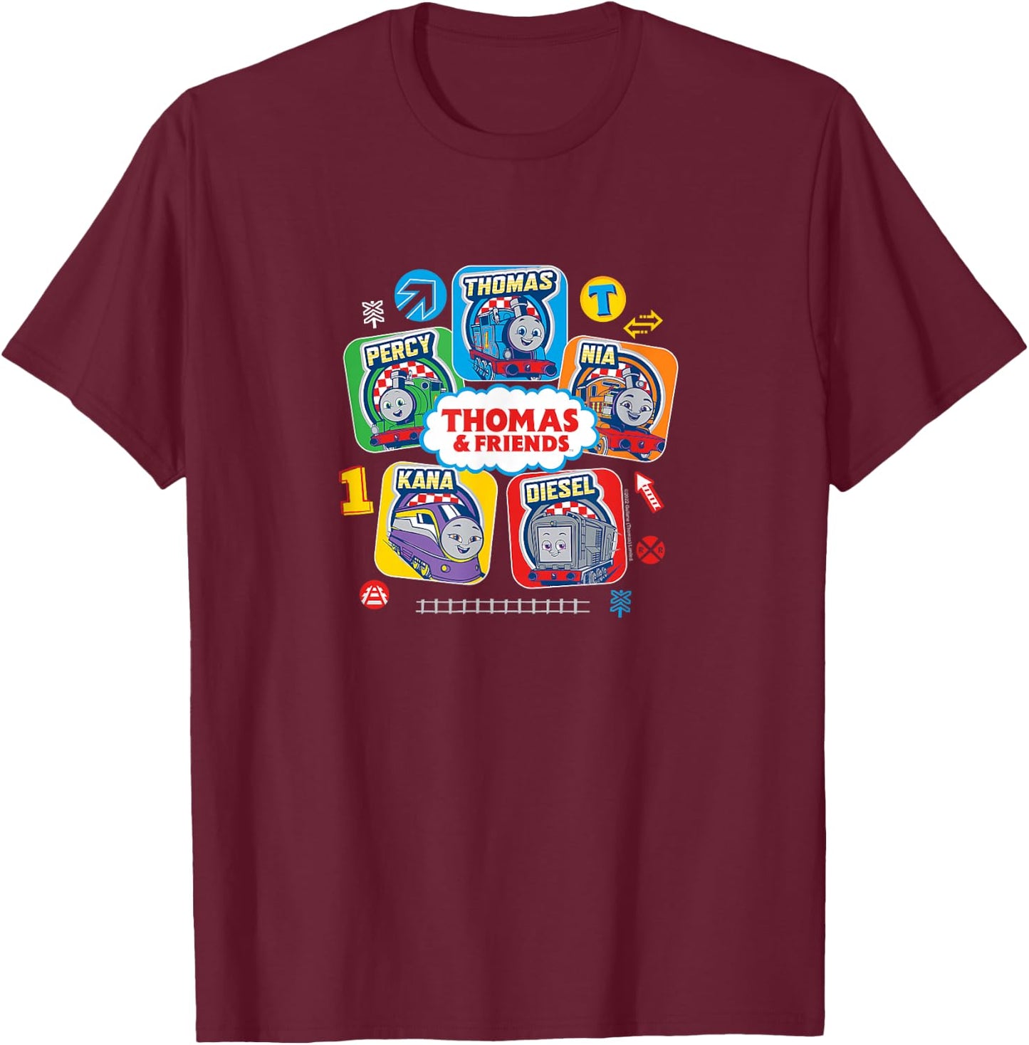 Thomas & Friends - Thomas & Friends Grid Small T-Shirt - T-Shirt | Maroon