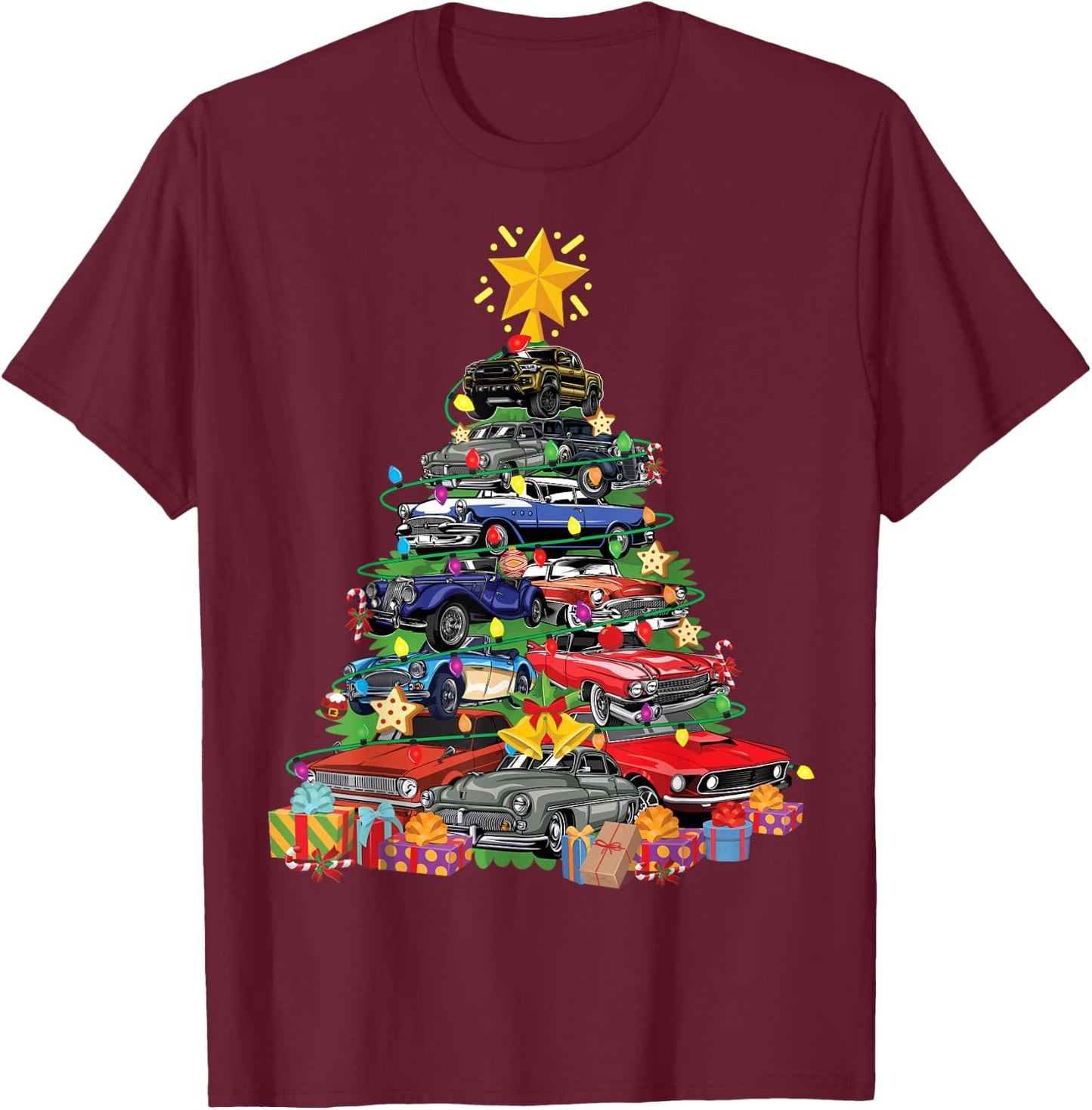 Hotrods Classic Muscle Car Christmas Tree Kids Toddlers T-Shirt - T-Shirt | Maroon