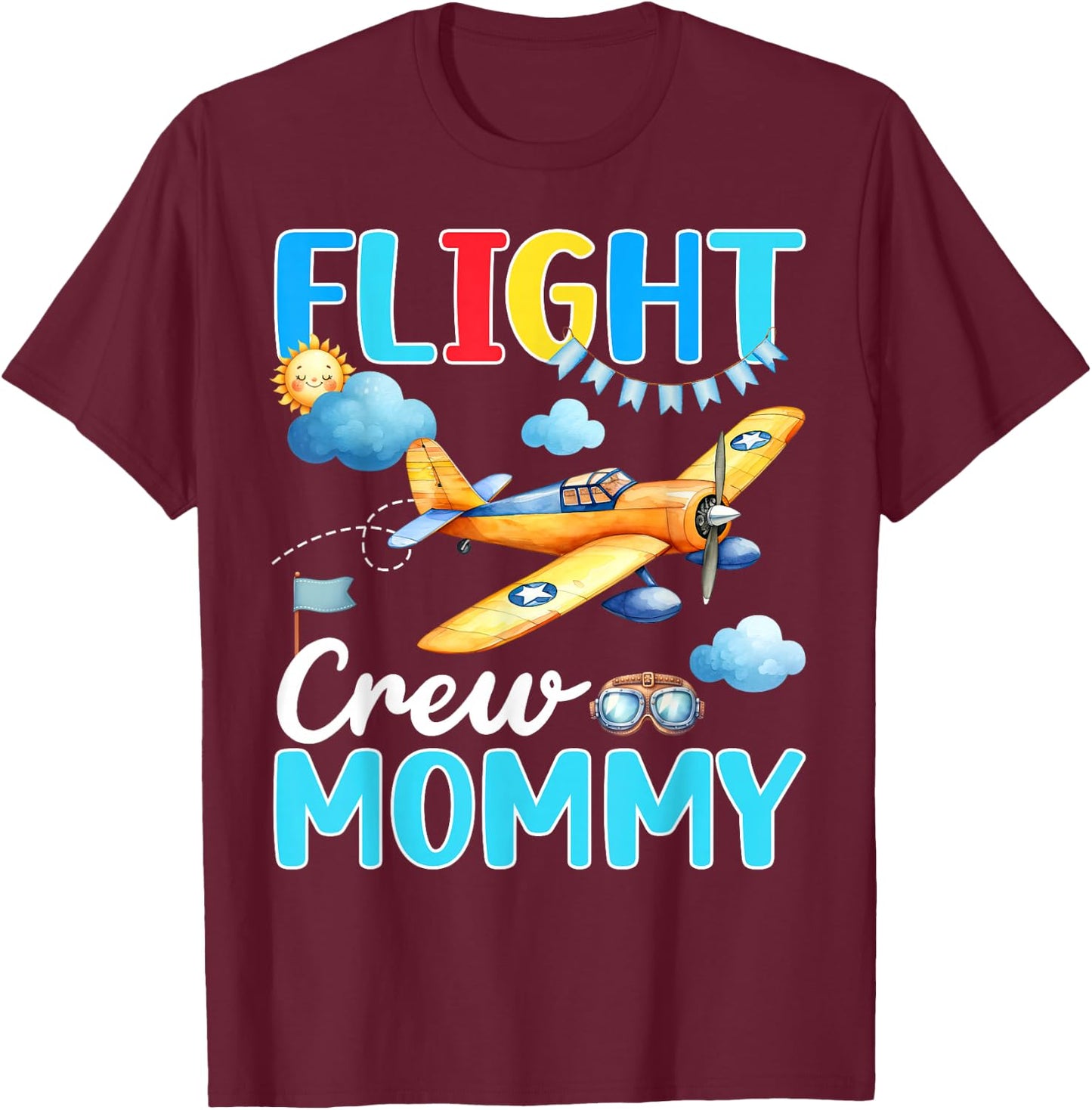 Flight Crew Mommy Birthday Squad Airplane Matching Family T-Shirt - T-Shirt | Maroon