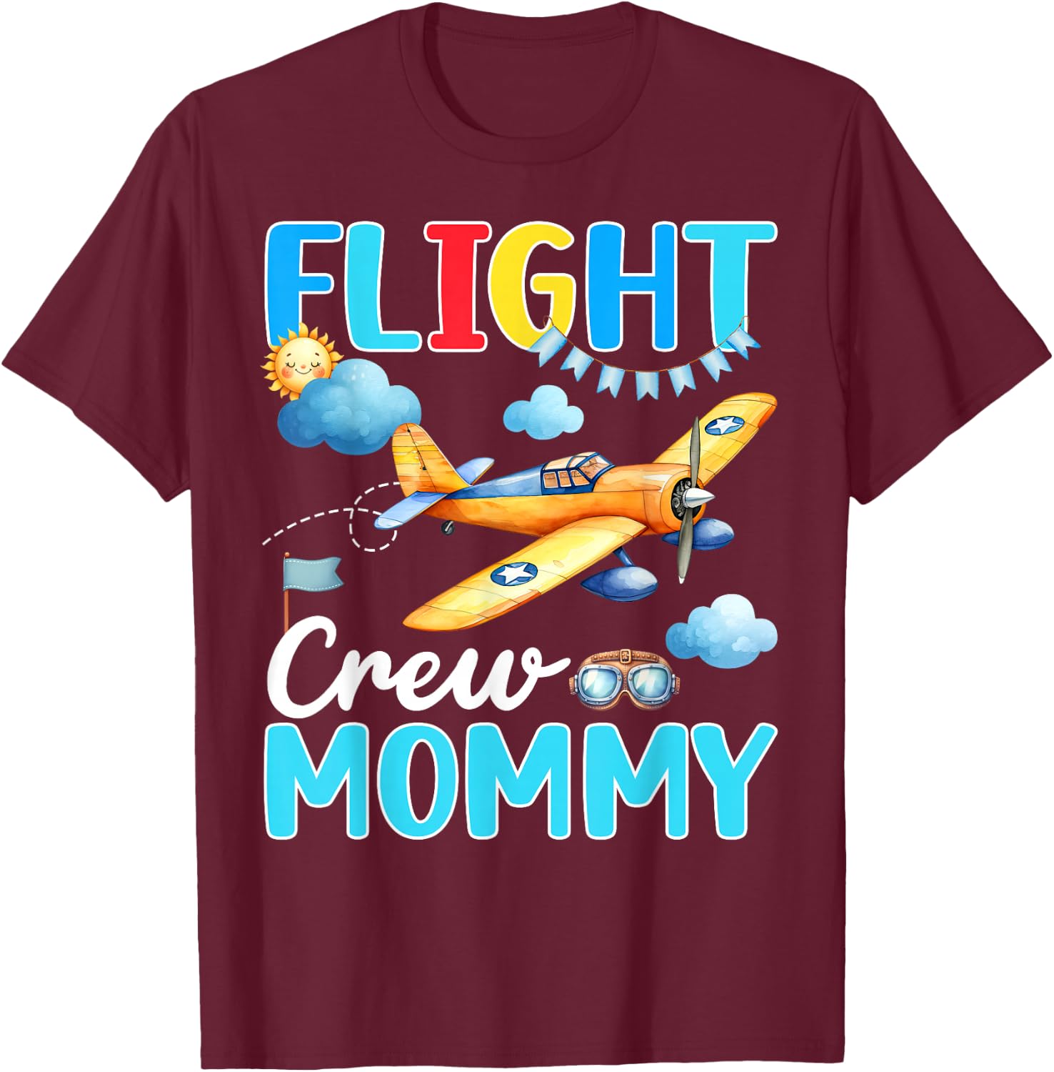 Flight Crew Mommy Birthday Squad Airplane Matching Family T-Shirt - T-Shirt | Maroon