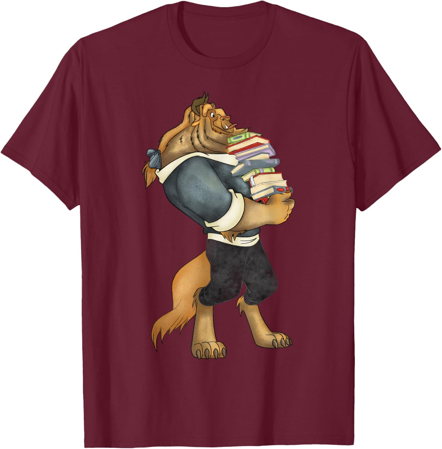 Disney Beauty and The Beast Book Worm Beast T-Shirt - T-Shirt | Maroon