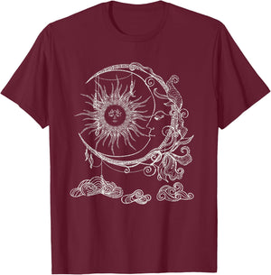 Occultism Moon Sun Astrology Universe Astronomy T-Shirt - T-Shirt | Maroon