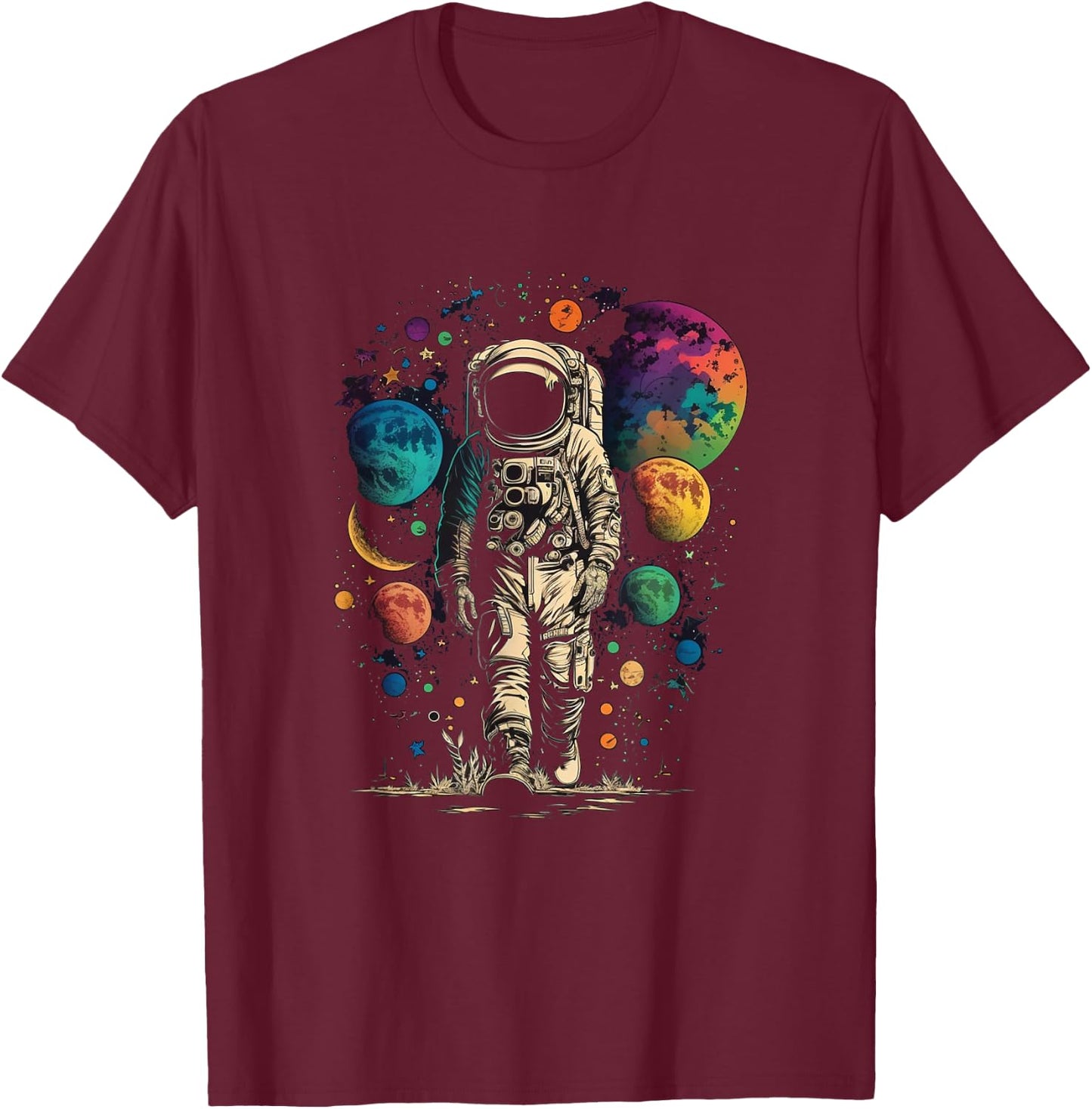 Astronaut Spaceman Universe Planets Galaxy T-Shirt - T-Shirt | Maroon