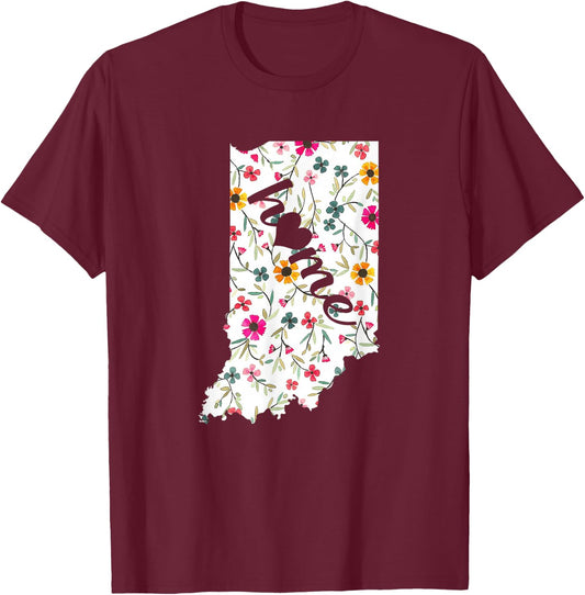 Floral Indiana Home Indiana State in My Heart Shirt T-Shirt - T-Shirt | Maroon