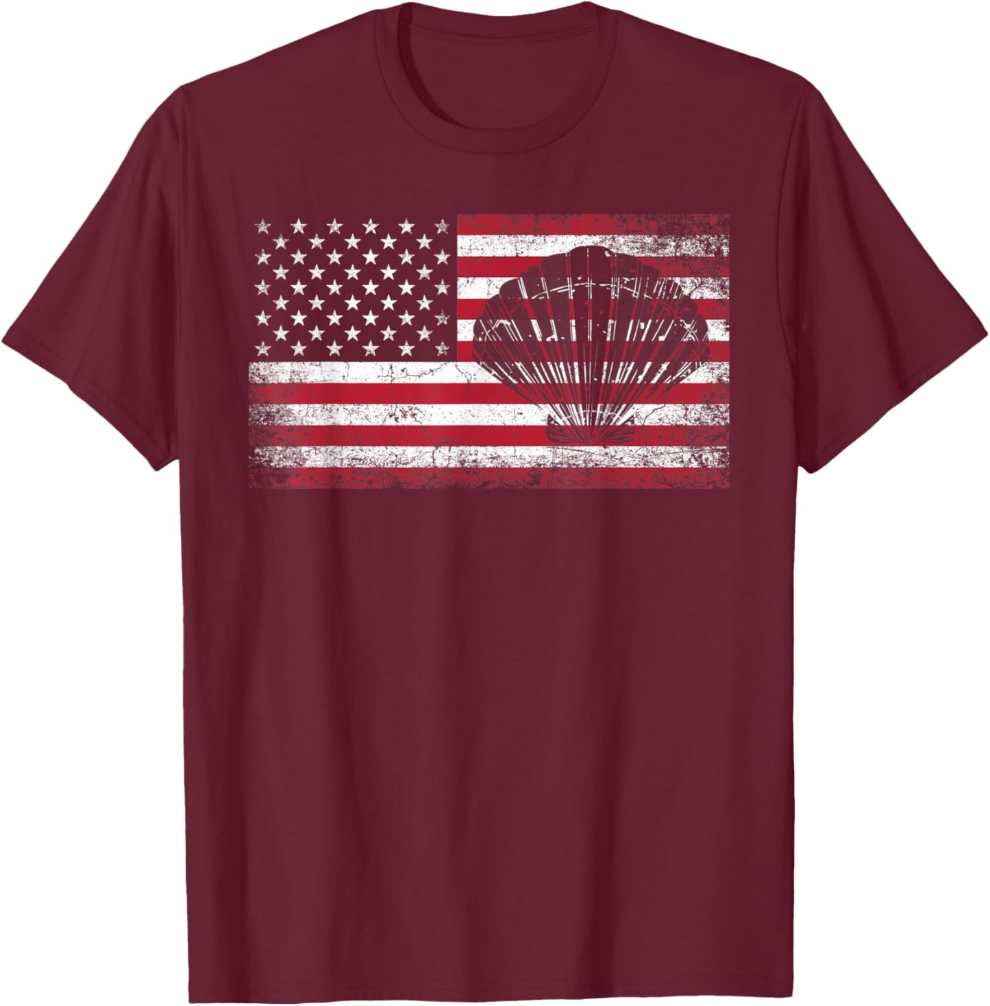 Seashell Sea Shell Ocean 4th of July American Flag Patriotic Women Kids Men T-Shirt - T-Shirt | Maroon