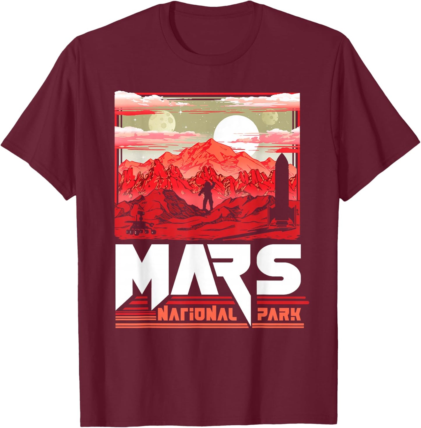Mars National Park Vintage Sci-Fi Martian Exploration Space T-Shirt - T-Shirt | Maroon