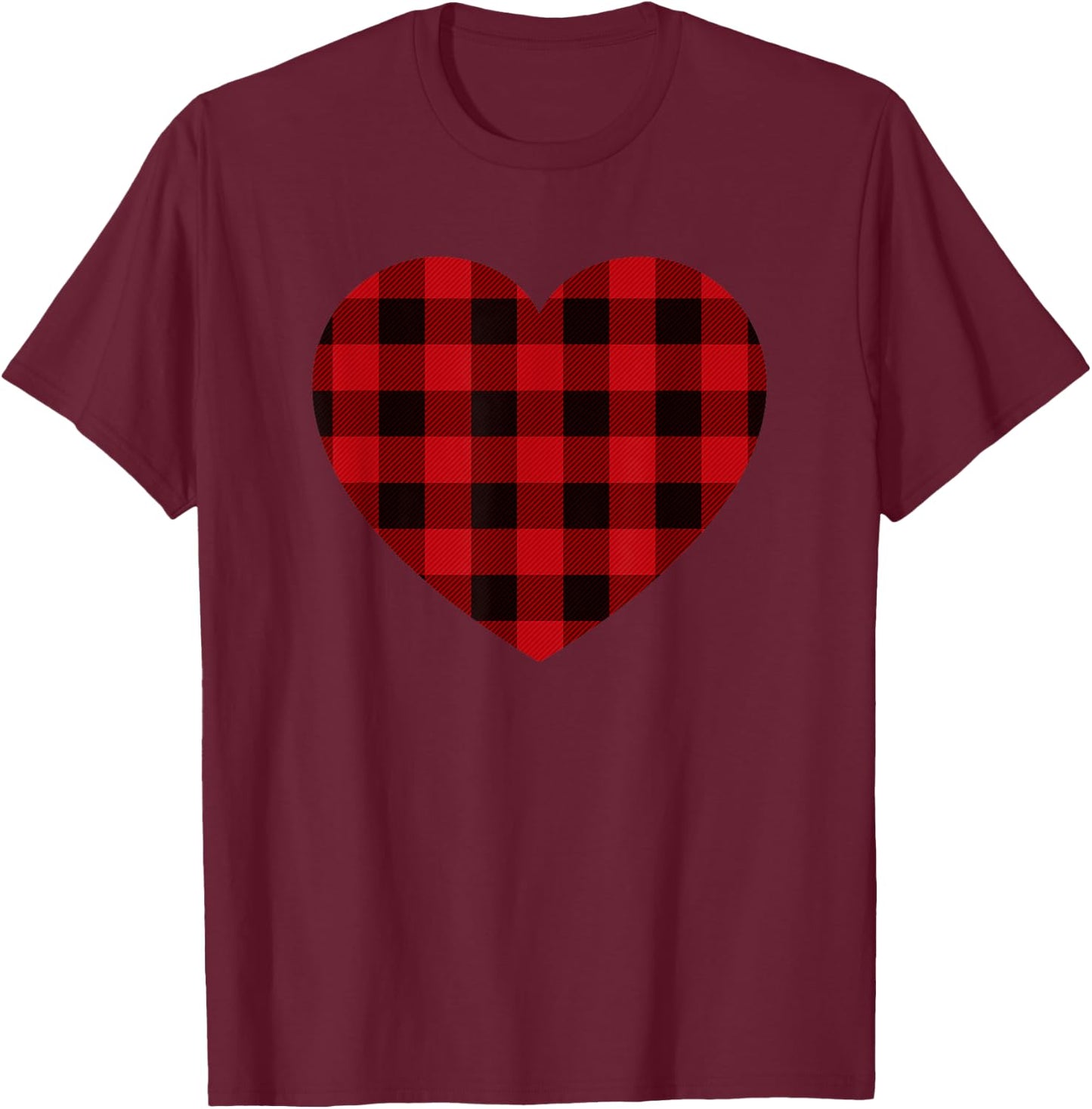 Valentines Day Buffalo Plaid Check Pattern Love Heart T-Shirt - T-Shirt | Maroon