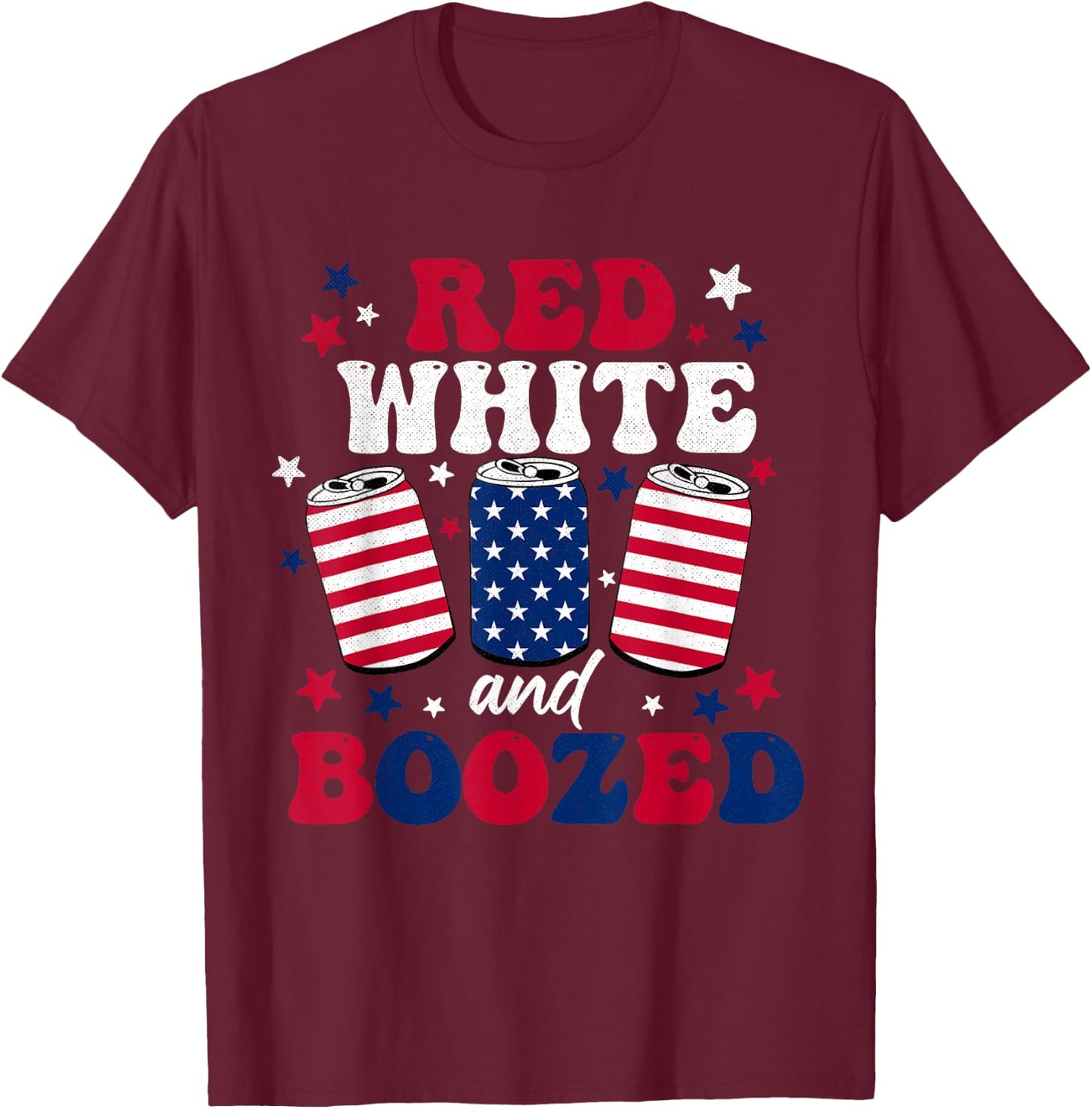Red White & Boozed July 4th America Flag Patriot USA T-Shirt - T-Shirt | Maroon